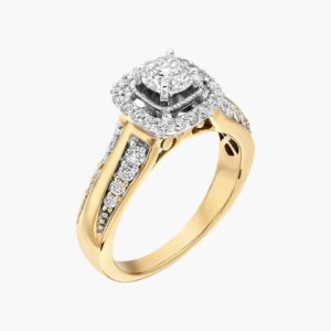 Luxuriöser Bi-Color Verlobungsring mit Doppel-Halo und Diamant-Besatz